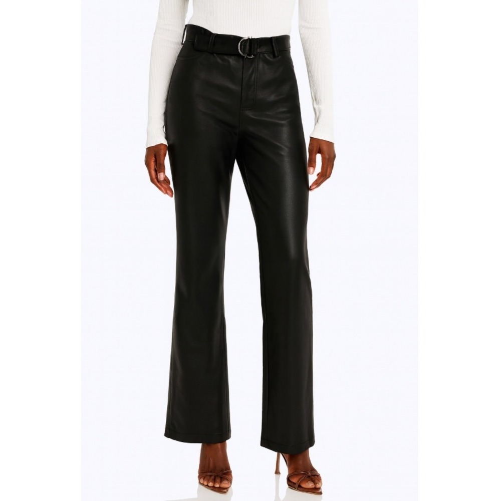 Nicholas Faux Leather Flare Pants High‎ Waist Belted Black Trousers